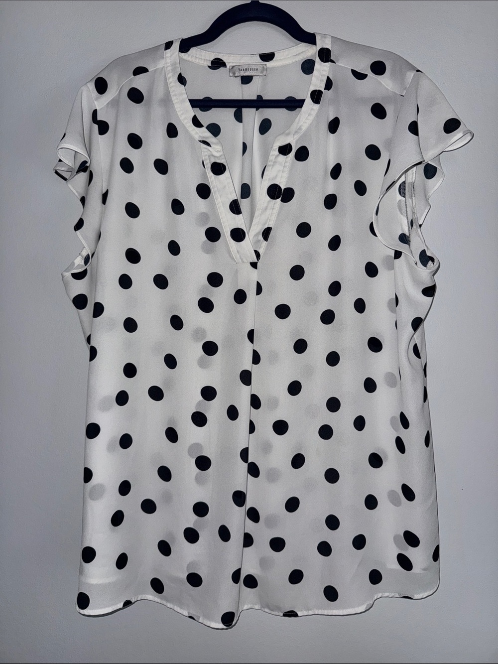 Van Heusen White and Black Polka Dot Flutter Sleeve Blouse